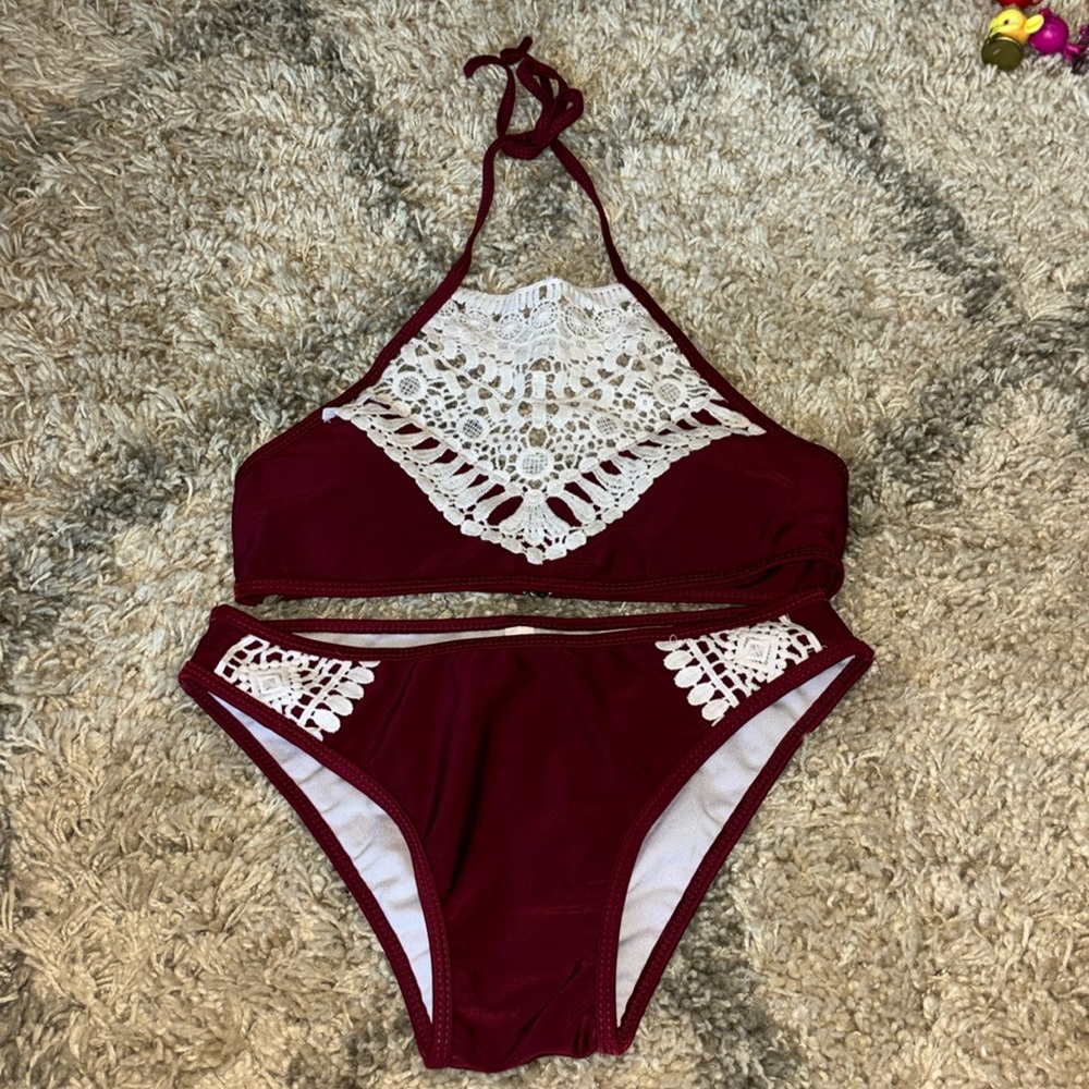Shein maroon crocheted women’s bikini set